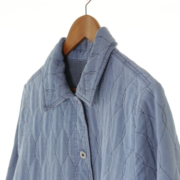 J. Jill Denim Quilted Soft Lightweight Button Chambray Barn Jacket Shacket L - Picture 3 of 5